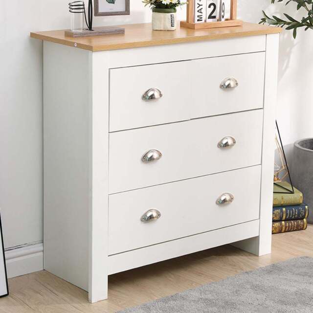 FurnitureHMD 4 Drawer White and Oak Effect Wooden Chest of Drawers - Wilko - image 1