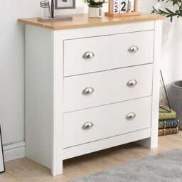 FurnitureHMD 4 Drawer White and Oak Effect Wooden Chest of Drawers - Wilko