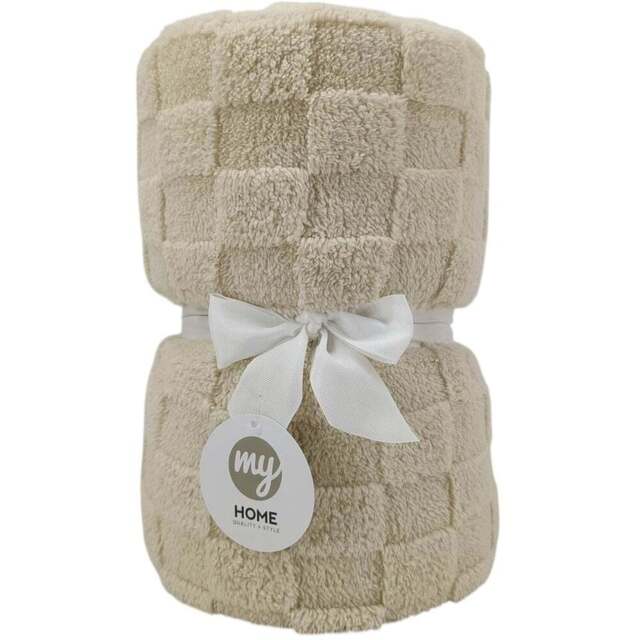 Checkerboard Sherpa Throw - Cream - Wilko - image 1