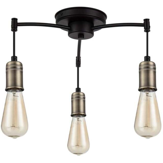 Cosylyte Linton 3 Light Industrial Matt Antique Brass Ceiling Light - Size: 33.5 x 37.5 x 11cm - Black - Wilko - image 1
