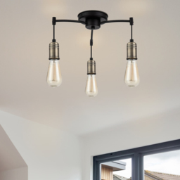 Cosylyte Linton 3 Light Industrial Matt Antique Brass Ceiling Light - Size: 33.5 x 37.5 x 11cm - Black - Wilko - thumbnail 3