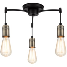 Cosylyte Linton 3 Light Industrial Matt Antique Brass Ceiling Light - Size: 33.5 x 37.5 x 11cm - Black - Wilko - thumbnail 4