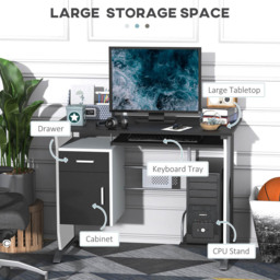 Portland Computer Desk with Sliding Tray White and Black - Size: 100 x 52 x 75cm - Wilko - thumbnail 6