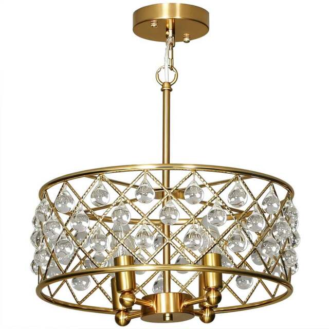 HOMCOM Adjustable Crystal Chandelier Ceiling Light - Size: 26 x 44 x 44cm - Gold Tone - Wilko - image 1