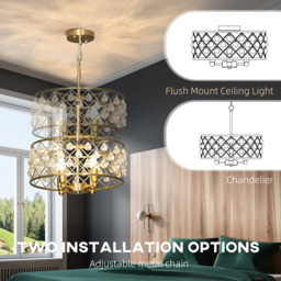 HOMCOM Adjustable Crystal Chandelier Ceiling Light - Size: 26 x 44 x 44cm - Gold Tone - Wilko - thumbnail 7