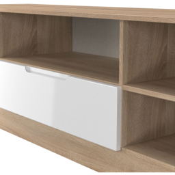 Crowndale Milan Single Drawer 5 Shelf White Gloss and Bardolino Oak Wide TV Unit Ready Assembled - Size: 50 x 144 x 39cm - White Gloss & Bardolino Oak - thumbnail 6