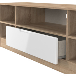 Crowndale Milan Single Drawer 5 Shelf White Gloss and Bardolino Oak Wide TV Unit Ready Assembled - Size: 50 x 144 x 39cm - White Gloss & Bardolino Oak - thumbnail 5