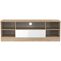Crowndale Milan Single Drawer 5 Shelf White Gloss and Bardolino Oak Wide TV Unit Ready Assembled - Size: 50 x 144 x 39cm - White Gloss & Bardolino Oak - thumbnail 3