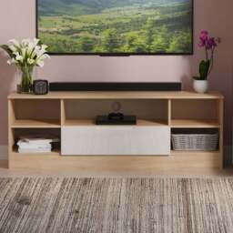 Crowndale Milan Single Drawer 5 Shelf White Gloss and Bardolino Oak Wide TV Unit Ready Assembled - Size: 50 x 144 x 39cm - White Gloss & Bardolino Oak