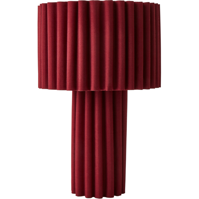 ValueLights Lenny Burgundy Wine Drum Lamp Shade Ribbed Full Fabric LED Table Lamp - Size: 35.5 x 23 x 23cm - Red - Wilko - image 1