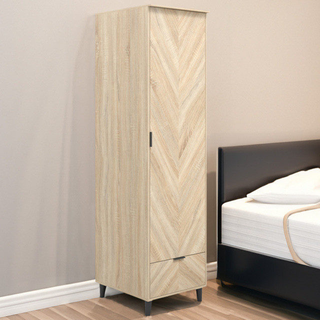 Stockholm Chevron Single Door Single Drawer Sonoma Oak Wardrobe - Size: Single Door, Single Drawer - Wood - LPD Home - Wilko - image 1