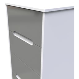 Crowndale Monaco 5 Drawer Grey Gloss and White Tall Bedside Cabinet Ready Assembled - Grey Gloss & White - Wilko - thumbnail 6