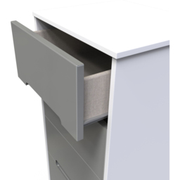 Crowndale Monaco 5 Drawer Grey Gloss and White Tall Bedside Cabinet Ready Assembled - Grey Gloss & White - Wilko - thumbnail 7