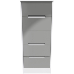 Crowndale Monaco 5 Drawer Grey Gloss and White Tall Bedside Cabinet Ready Assembled - Grey Gloss & White - Wilko - thumbnail 3