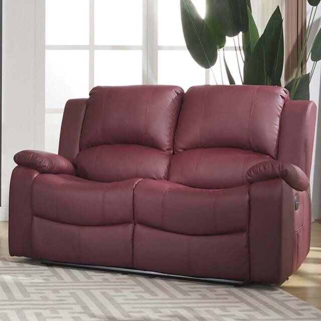 Glendale 2 Seater Burgundy Bonded Leather Electric Recliner Sofa - Red - Artemis Home - Wilko - image 1
