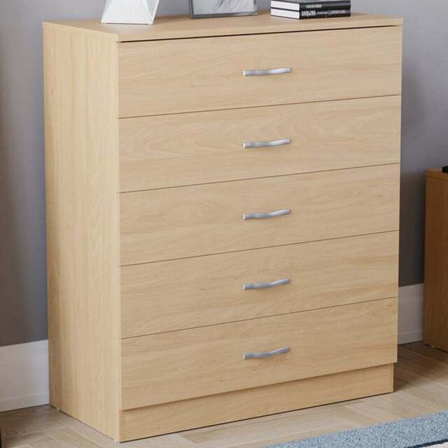 Vida Designs Riano 5 Drawer Pine Chest of Drawers - Brown - Wilko - image 1