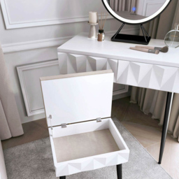 CARME Home Montana White and Black Padded Velvet Storage Stool - Size: 21 x 38 x 47cm - Wilko - thumbnail 4