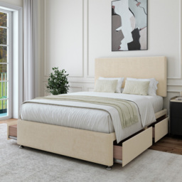 Bedmaster Double Cream Naples Linen 4 Drawer Divan Base with Valencia Headboard - Wilko - thumbnail 4