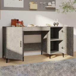 vidaXL 2 Door Computer Desk Concrete Grey and Black - Size: 75 x 140 x 50cm - Wilko