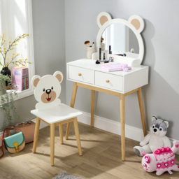 Home Source Ted 2 Drawer White Bear Design Kids Dressing Table Set with Mirror - Size: 113 x 60 x 35cm - white and wood - Wilko - thumbnail 4
