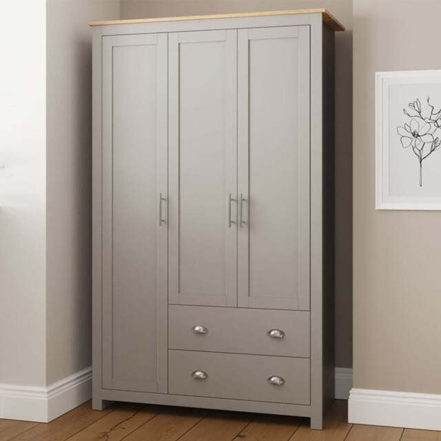 GFW Lancaster 3 Door 2 Drawer Grey Wardrobe - Size: 3 Door, 2 Drawer - Wilko - image 1