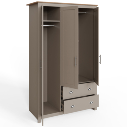 GFW Lancaster 3 Door 2 Drawer Grey Wardrobe - Size: 3 Door, 2 Drawer - Wilko - thumbnail 4