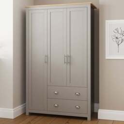 GFW Lancaster 3 Door 2 Drawer Grey Wardrobe - Size: 3 Door, 2 Drawer - Wilko - thumbnail 1