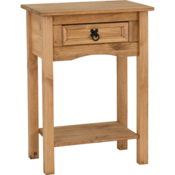 Seconique Corona Single Drawer Distressed Waxed Pine Console Table - Size: 34 x 52 x 73cm - Brown - Wilko - thumbnail 3