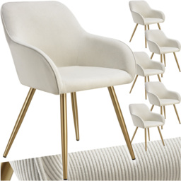 tectake Marilyn Set of 6 Cream and Gold Corduroy Padded Dining Chair - Wilko - thumbnail 3