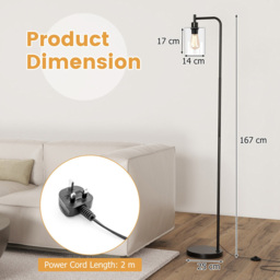 Costway Black Industrial Floor Lamp with Hanging Glass Lampshade - Size: 167 x 25 x 25cm - Wilko - thumbnail 6
