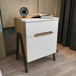 Decorotika Neva Single Door Single Drawer Walnut White and Black Side Table - Multi - Wilko - thumbnail 7