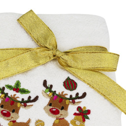 Bellissimo Home Cotton Embroidered Singing Reindeer Hand Towel 2 Pack - Size: 70 x 50 x 1cm - White - Wilko - thumbnail 4