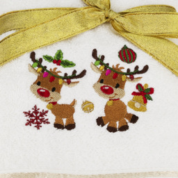 Bellissimo Home Cotton Embroidered Singing Reindeer Hand Towel 2 Pack - Size: 70 x 50 x 1cm - White - Wilko - thumbnail 3