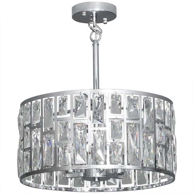 HOMCOM Modern Flush Crystal Chandelier Mount Ceiling Light - Size: 28 x 44 x 44cm - Silver - Wilko - image 1