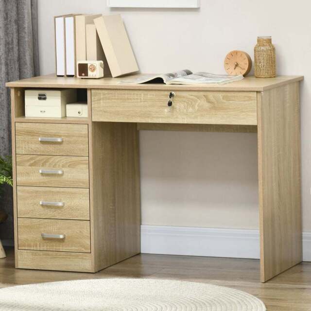 Portland 5 Drawer Computer Desk Oak - Size: 110 x 50 x 76cm - Brown - Wilko - image 1