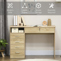 Portland 5 Drawer Computer Desk Oak - Size: 110 x 50 x 76cm - Brown - Wilko - thumbnail 7
