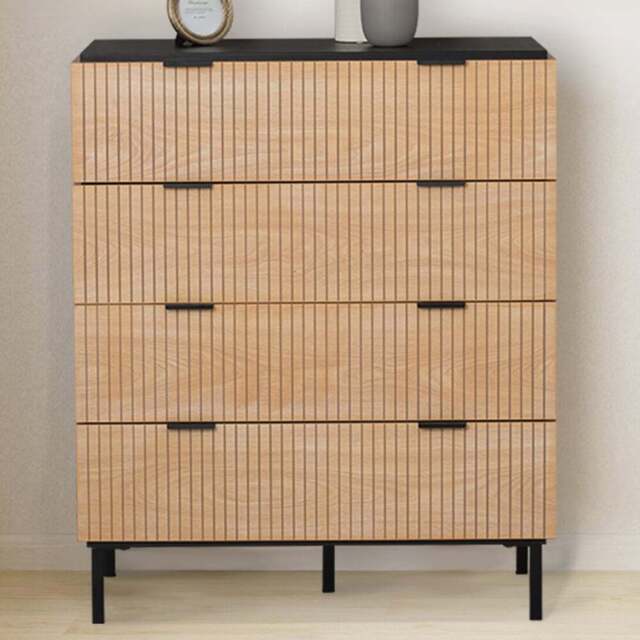 Saxon 4 Drawer Black and Natural Chest of Drawers - Wilko - image 1