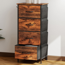 HOMCOM 4 Drawer 4 Side Pockets 2 Hooks Rustic Brown Fabric Chest of Drawers - Wilko