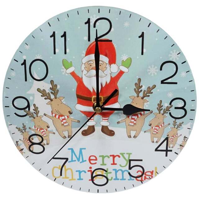 Xmas Haus Christmas Santa and Reindeer Round Wall Clock 23cm - Multi - Wilko - image 1