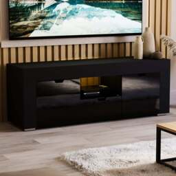VIDA DESIGNS Eclipse 2 Door Single Drawer Single Shelf Black LED TV Unit - Size: 45 x 130 x 35cm - Wilko