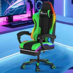 Alivio Green PU Leather Wireless App Control LED Gaming Chair with Massage Lumbar Cushion - Size: 124 x 65.5 x 62cm - Wilko - thumbnail 1