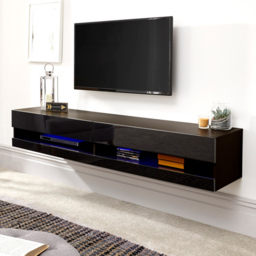 GFW Galicia Black Medium Wall TV Unit with LED - Size: 38 x 150 x 30cm - Wilko - thumbnail 4