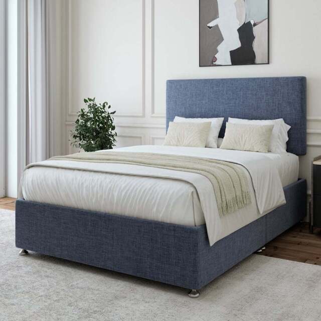 Bedmaster Single Midnight Linen Divan Base with Valencia Headboard - Blue - Wilko - image 1