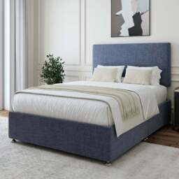Bedmaster Single Midnight Linen Divan Base with Valencia Headboard - Blue - Wilko