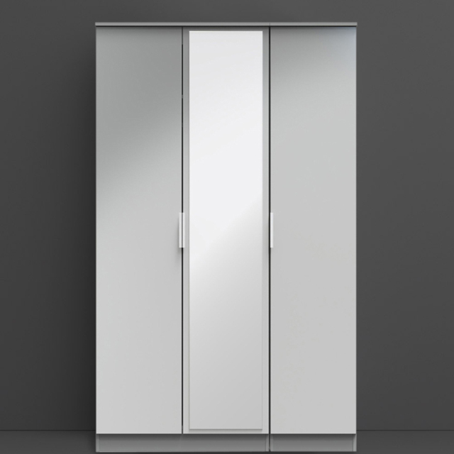 Crowndale Plymouth 3 Door Uniform Grey and Dusk Grey Tall Mirrored Wardrobe Ready Assembled - Wilko - image 1