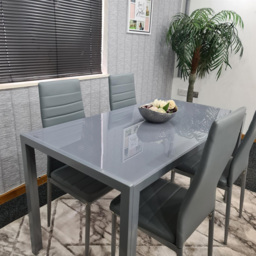 Kosy Koala 4 Seater Glass and Faux Leather Dining Set Grey - Size: 87 x 59 x 44cm - Portland - Wilko - thumbnail 6