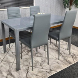 Kosy Koala 4 Seater Glass and Faux Leather Dining Set Grey - Size: 87 x 59 x 44cm - Portland - Wilko