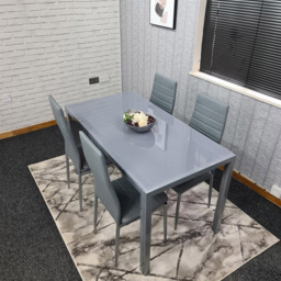 Kosy Koala 4 Seater Glass and Faux Leather Dining Set Grey - Size: 87 x 59 x 44cm - Portland - Wilko - thumbnail 5