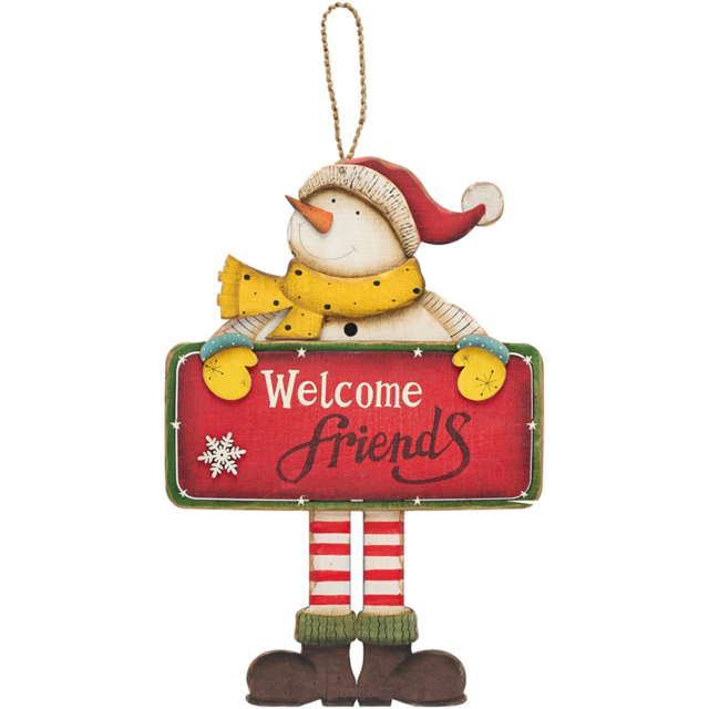 The Christmas Gift Co Wooden Snowman Sign Hanger - Size: 38.5 x 1.5 x 27cm - White - The Christmas Gift Co. - Wilko - image 1