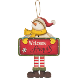 The Christmas Gift Co Wooden Snowman Sign Hanger - Size: 38.5 x 1.5 x 27cm - White - The Christmas Gift Co. - Wilko